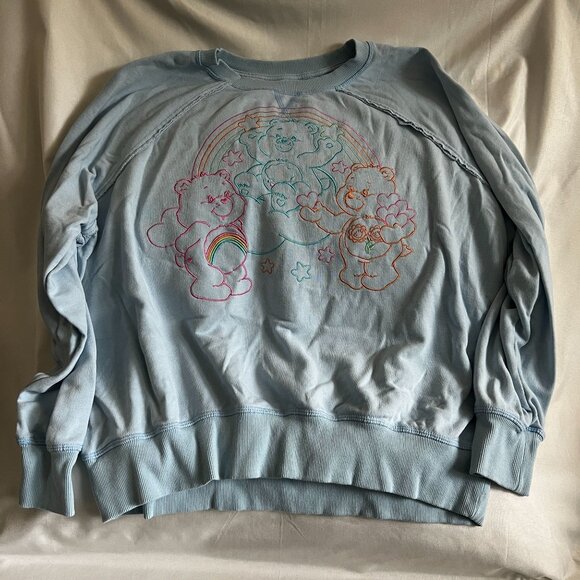 Care Bears Tops - Care Bears XXL Blue Cotton/Poly Sweatshirt With Rainbow & Bear Design